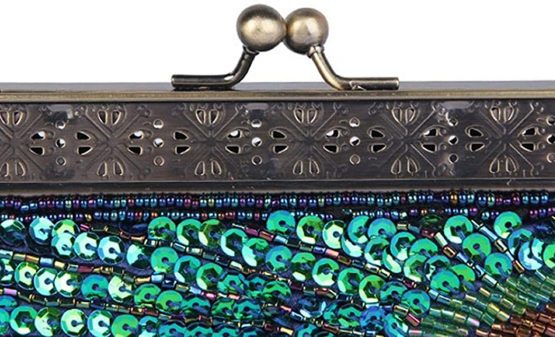 Womens Vintage Sequin Beaded Evening Bag Antique Peacock Evening Wedding Clutch Purse Evening Handbag for Wedding Party Cocktail - Image 4