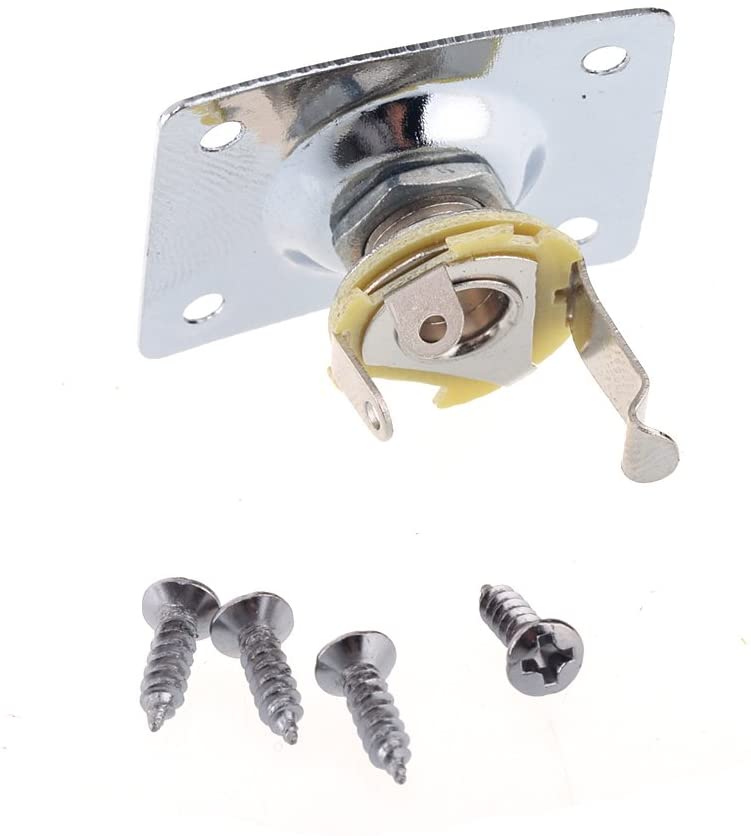 Musiclily 1/4" Rectangle Output Jack Plate Socket for Electric Guitar Chrome, 37mm x 28.5mm - Image 3