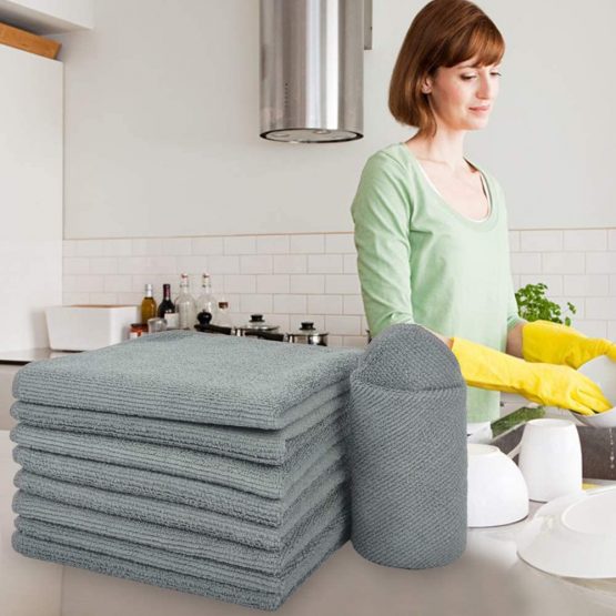 VIVOTE Microfiber Cleaning Cloth Kitchen Rags All-Purpose Washcloths Lint Free 9 Pack 12 inch X 12 inch Gray … - Image 2