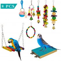 Yorgewd 8-Pack Bird Toys Parrots Cage Toys Hanging Swing Shredding Chewing Perches Parrot Toy Parrot Bite Toy for Budgie, Cockatiels, Conures, Finches, Small Parakeets