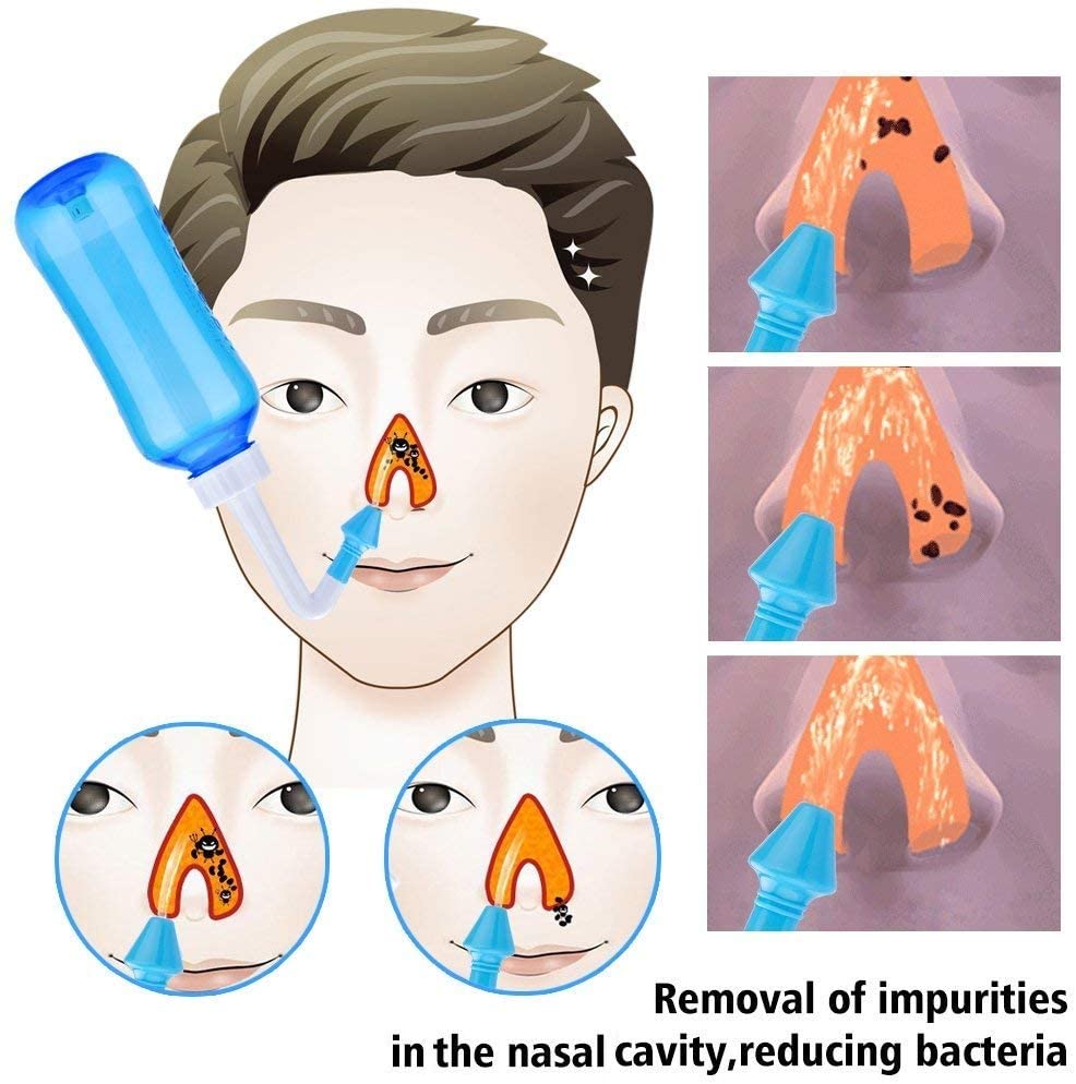 Neti Pot Sinus Rinse Bottle Nose Wash Cleaner Pressure Rinse Nasal Irrigation for Adult & Kid BPA Free 300 ML with 40 Nasal Wash Salt Packets (40 Packs) - Image 3