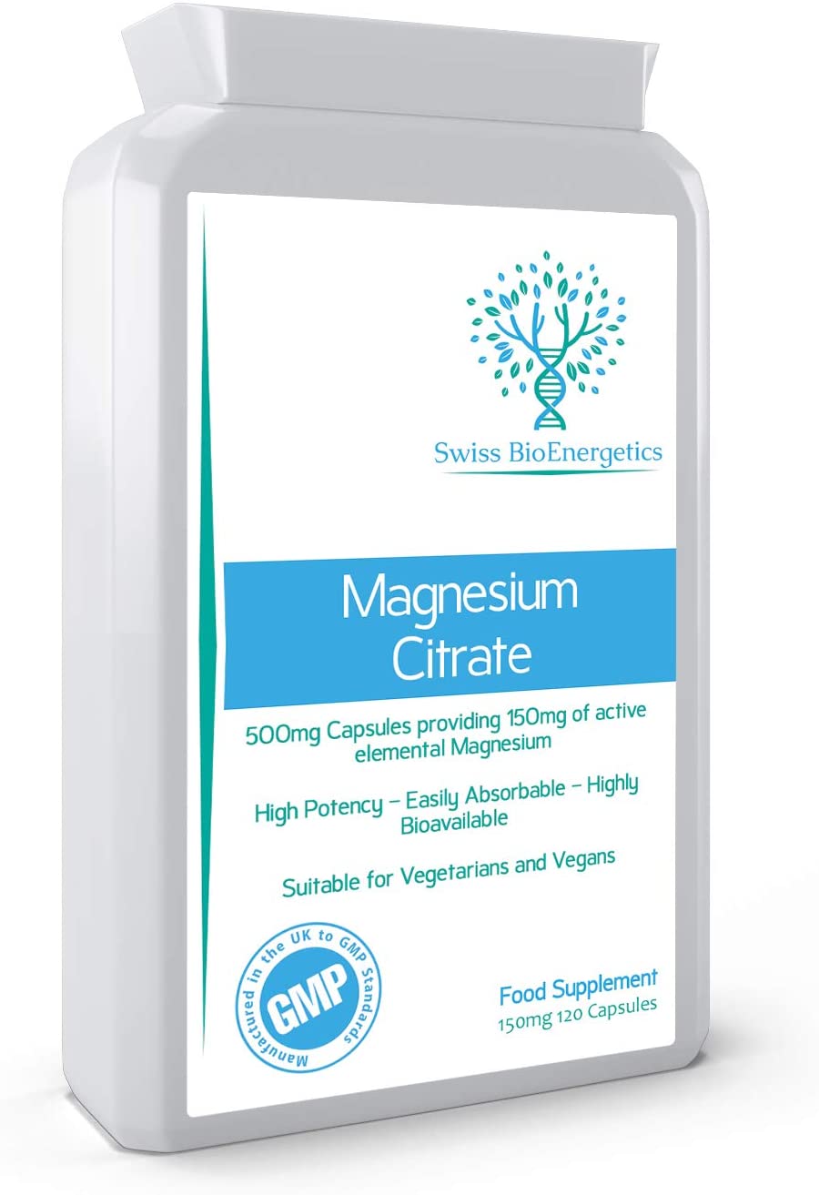 Magnesium Citrate 500mg 120 Capsules, Providing 150mg of Active Elemental Magnesium, High Potency, Easily Absorbable