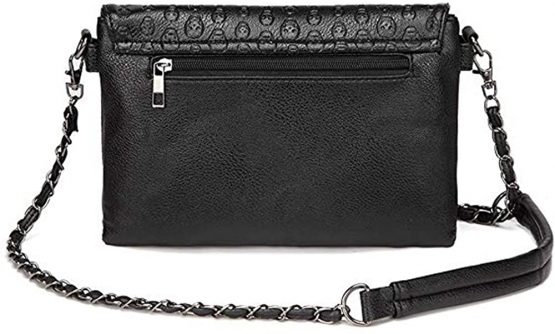 Chikencall Womens Punk Skull Print Crossbody Bag PU Leather Gothic Skull Shoulder Bag Purse with Chain - Image 3