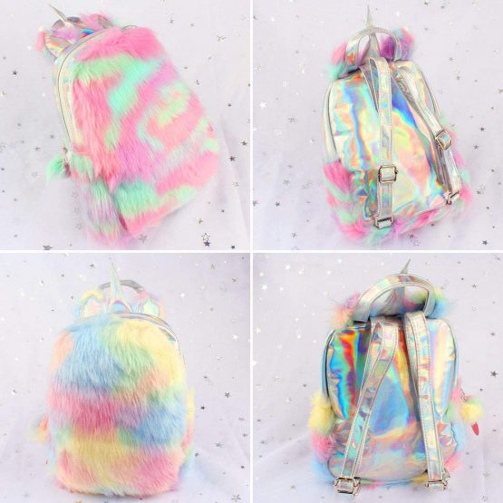 Cute Plush Unicorn Backpack,Fluffy Mini Unicorn Backpack Bags for Girls Female Travel Plush Soft Rainbow Schoolbag (Colour 2) - Image 4