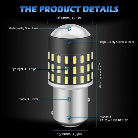 KATUR 1156 BA15S 7506 1073 1095 Led Light Bulb 3014 54 Chipsets 650 Lumens Replace for Turn Signal Back Up Reverse Brake Tail Stop Parking RV Lights,Xenon White(Pack of 2) - Image 3