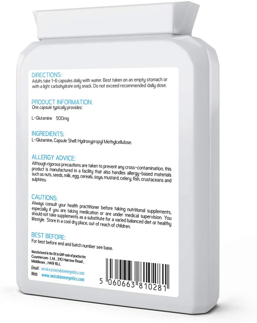 L-Glutamine 500mg 90 Capsules, Pure Amino Acid with no fillers or Binders, Suitable for Vegetarians and Vegans - Image 2