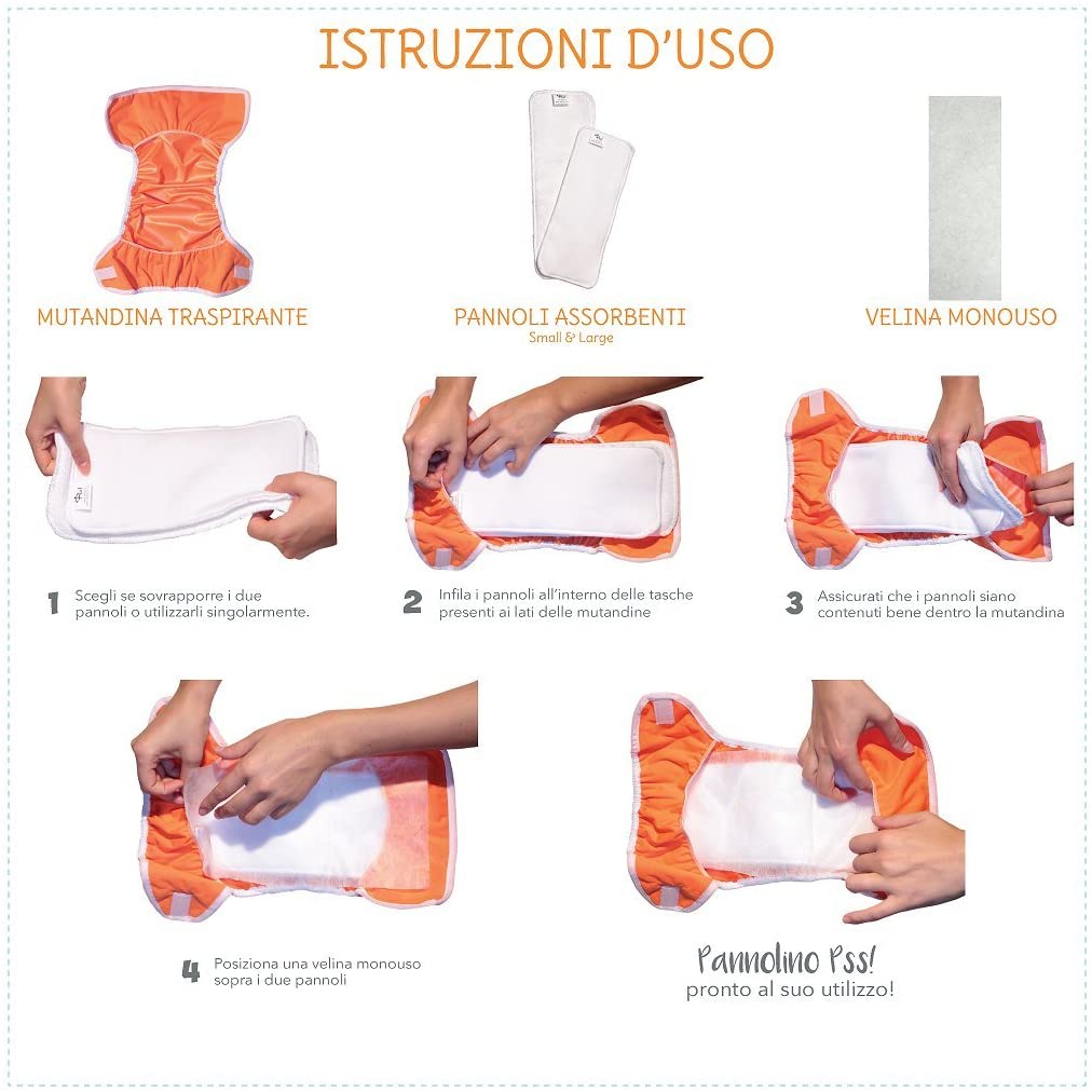 PSS! All-in-Two Washable eco-Friendly Cloth Diapers - Kit with 2 Removable Absorbent Cloth Diapers and 1 red Cover - Image 4