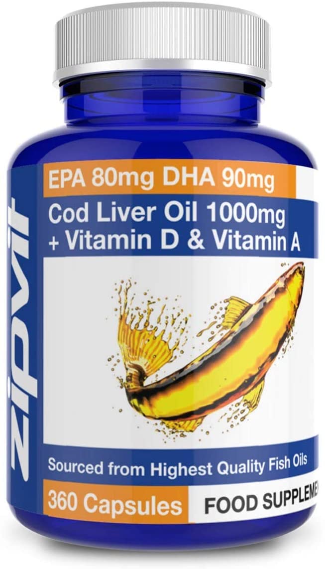Cod Liver Oil 1000mg, 360 Capsules of High Strength Fish Oil, Rich in Omega 3. Supports Heart Health, Brain Health