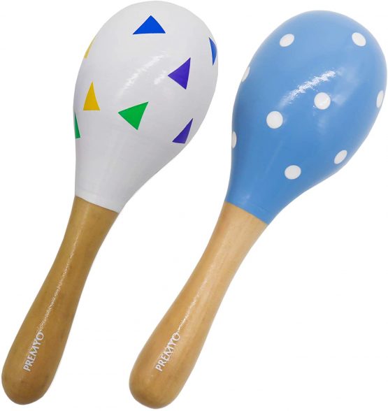 PREMYO Baby Rattle Maracas - Wooden Musical Instruments for Toddlers - Newborn Sensory Toys - Stars Note Blue White - Image 4