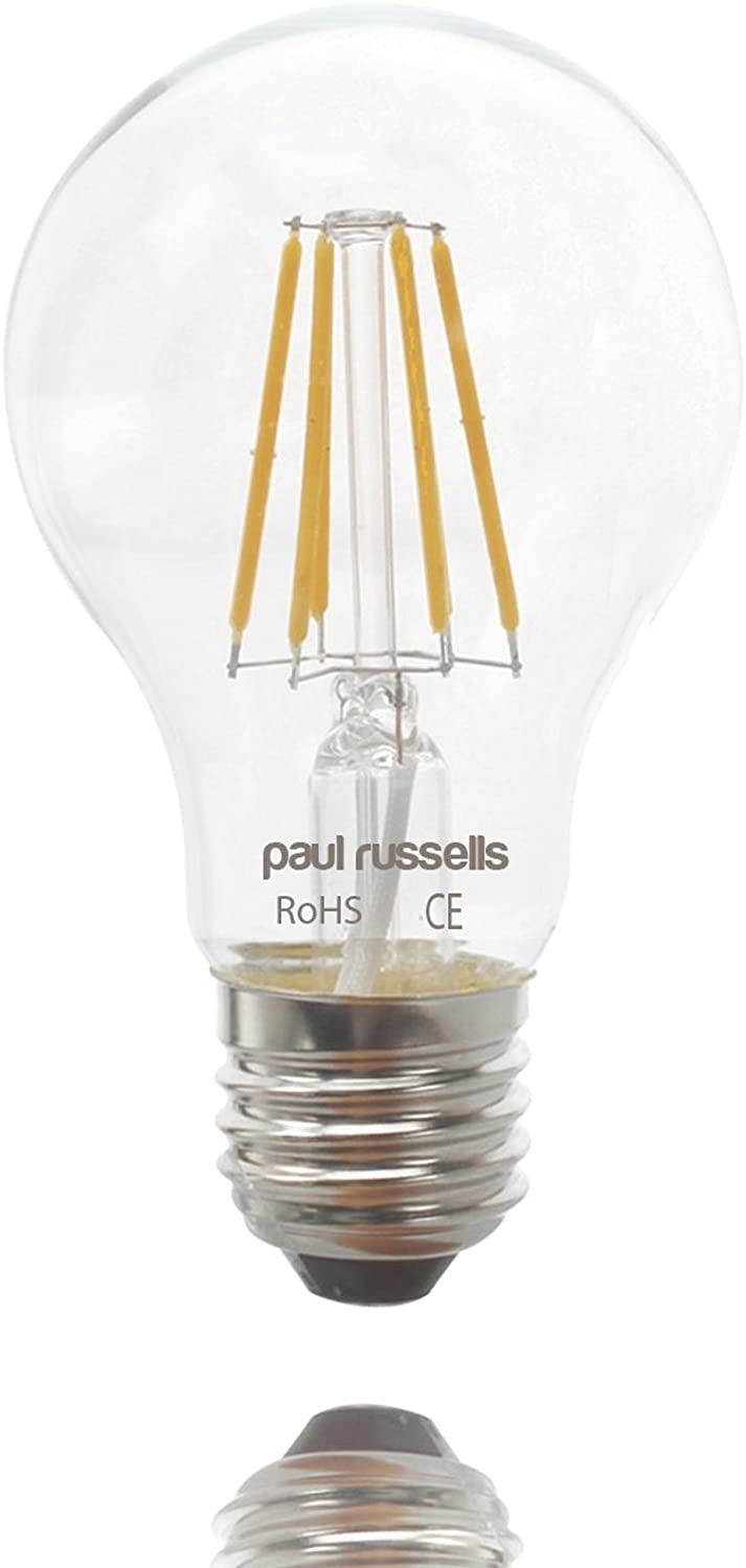 paul russells E27 Edison Screw LED Filament, 7Watt 60W Equivalent 806LM Lumens 2700K ES Standard GLS A60