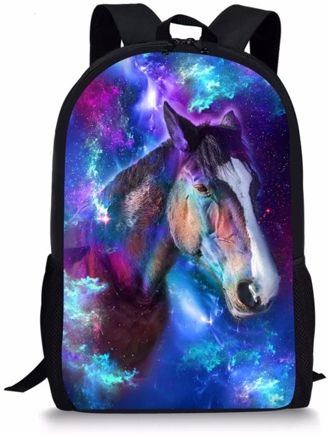 Showudesigns Boys Rucksack School Bag Kids Bookbag Galaxy Star Cool Girls Animal Horse Backpack with Side Water Bottle Pocket