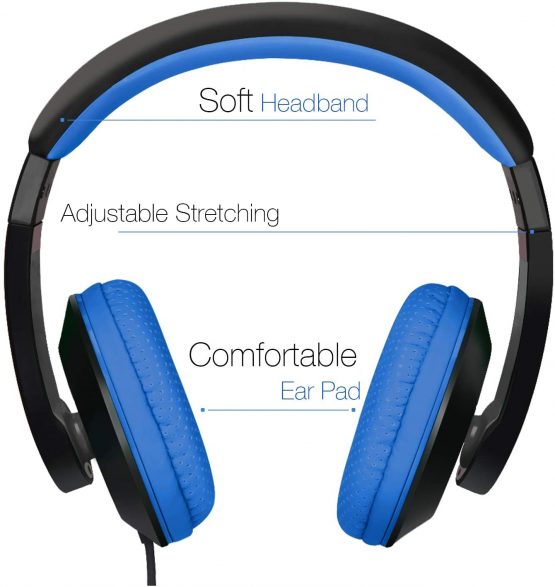 Rockpapa Comfort+ Adjustable Over Ear Headphones Headsets with Microphone & Volume Control for Kids Childs Teens Adults, Mobile Laptops Tablet CD/DVD MP3/4 Black Blue - Image 2
