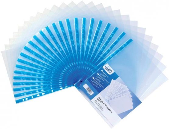 Elba Glass Clear Multipunched Pocket Blue Strip 75 Micron A4 Pk100 202308 [Pack 100]