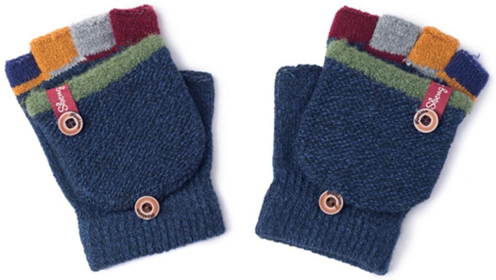 Autumn and Winter Baby Warm Gloves Child Knitted Mittens, 3-6 years old, Dark Blue