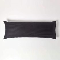 HOMESCAPES Black Pure Egyptian Cotton Body Pillowcase 330 TC 500 Thread Count Percale Equivalent Satin Stripe Long Pillow Case for Nursing Pregnancy and Elderly Support