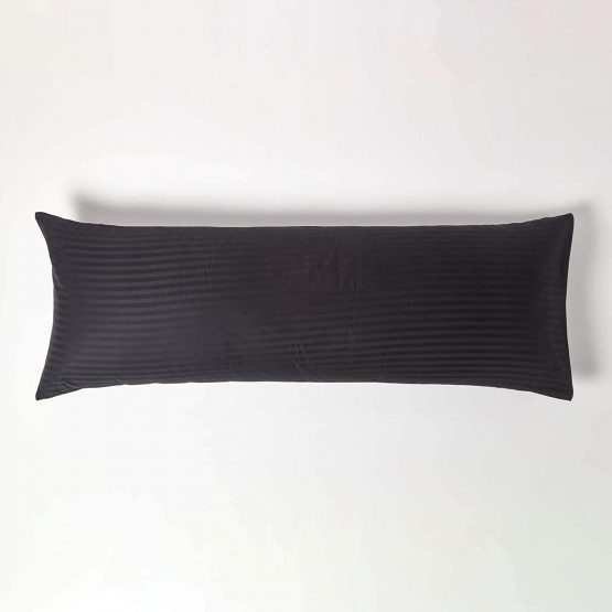 HOMESCAPES Black Pure Egyptian Cotton Body Pillowcase 330 TC 500 Thread Count Percale Equivalent Satin Stripe Long Pillow Case for Nursing Pregnancy and Elderly Support