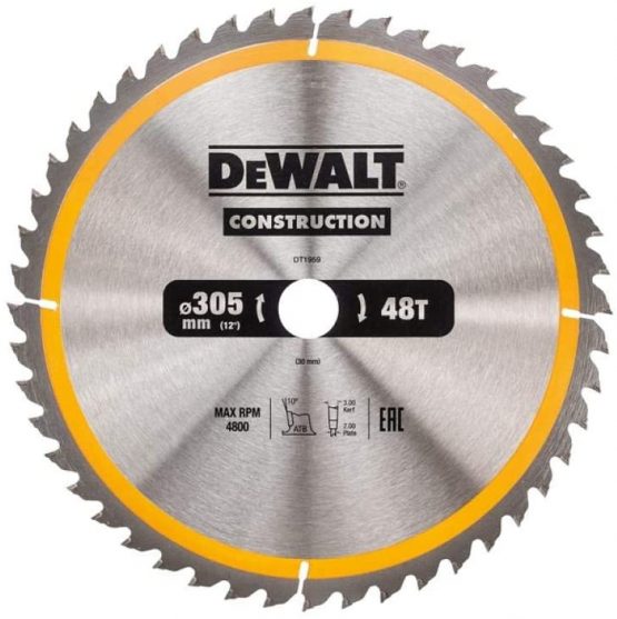 Dewalt DT1959-QZ DT1959-QZ-Hoja para construcción 305x30mm 48D, Yellow/Black
