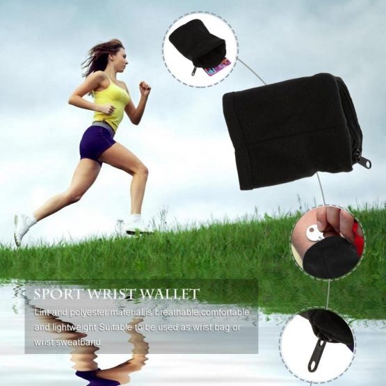 Alomejor Wrist Wallet Zipper Wristband Sweat Band Sports Wrist Wallet Key Money Card Coin Pocket Storage Bag For Running Cycling And Other Sports - Image 2