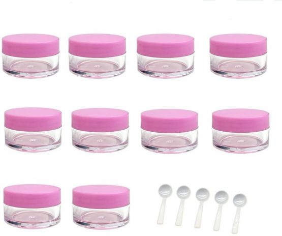 TRIXES 10 x 10ml Travel Pots with 5 Travel Spoons for Cosmetics Cream Makeup Balm Glitter