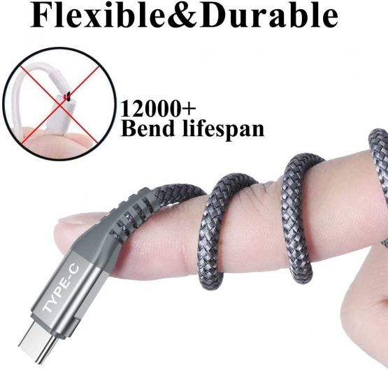 5A USB C Cable, [2M 2-Pack] Huawei Super Charge Type C 40w Fast Charging Charger Nylon Braided Cord for Huawei P30,P30 Pro,P30 Lite,P20,P20 Pro,P20 Lite,Mate 30 Pro Mate 20 X Mate 10,P10 P9 Plus-Grey - Image 3