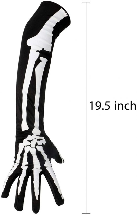 3 Pair Halloween Full Finger Gloves Fancy Dress Accessory for Halloween Party (Adult Size, Long Skeleton) - Image 2