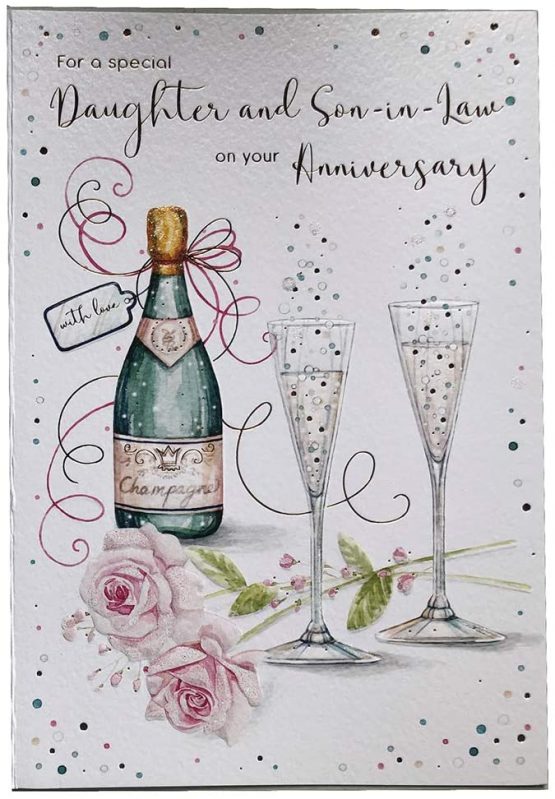 Anniversary Card - Daughter & Son-In-Law - Champagne Box - Embossed Finish (6805)
