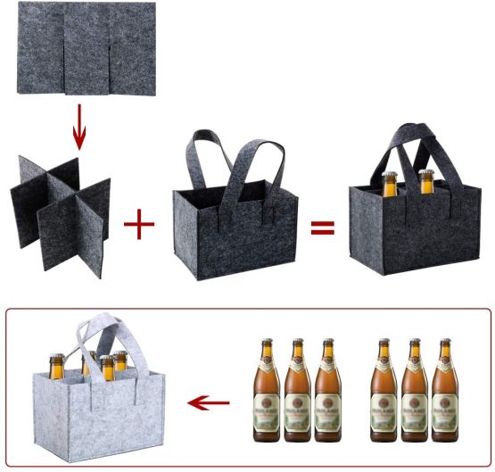 VINFUTUR 2 Pack Bottle Carrier Bags Beer Can Bottle Carriers Felt Beer Tote Bag with Flexible Divider 6 Bottle Beer Carrier Portable for Travel Picnic Party (Dark Grey + Light Grey) - Image 3