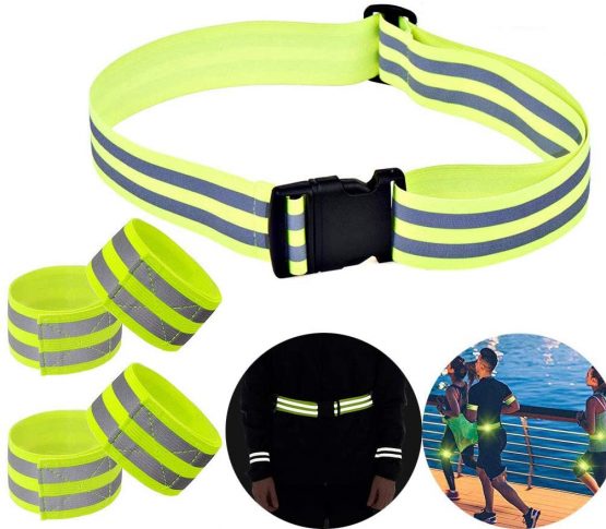 CASKIE Reflective Belt Elastic Armband Wristband Stretchy Material for Safety Running Jogging Walking Biking Cycling Hi Vis Belt Safety Gear - High Visibility Elasticated Armbands