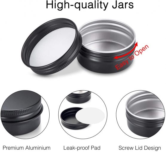 20pcs Empty Cosmetics Container Pots Aluminium Tin Jars with Screw Lids, Labels and Mini Spatula for Cream, Sample, Powder, Makeup Storage (20ml, Black) - Image 3