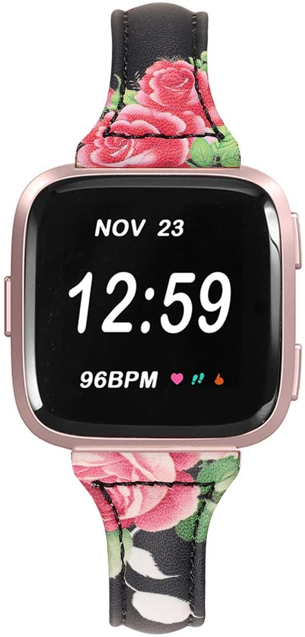 Chofit Bands Compatible with Fitbit Versa/Versa 2/Versa Lite Strap Band Slim Leather Flower Printing Wristband Bracelet Accessory - Image 4