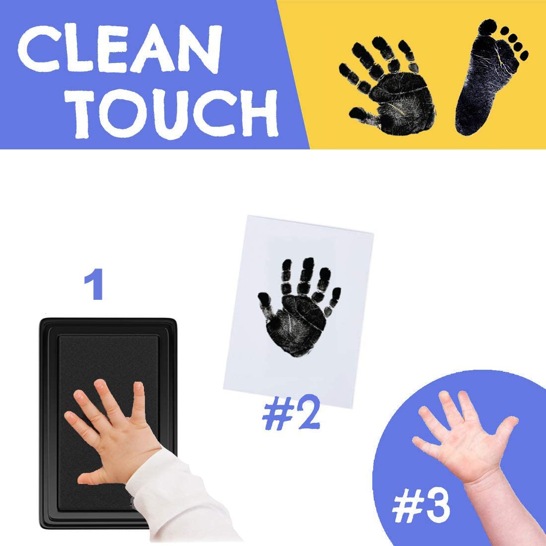 Baby Handprint and Footprint Ink Pads ,Baby Footprint Kit,paw Print kit,Baby Ink pad,Safe Easy to wash Off,4 Color (Black + red + Blue + Yellow) - Image 3