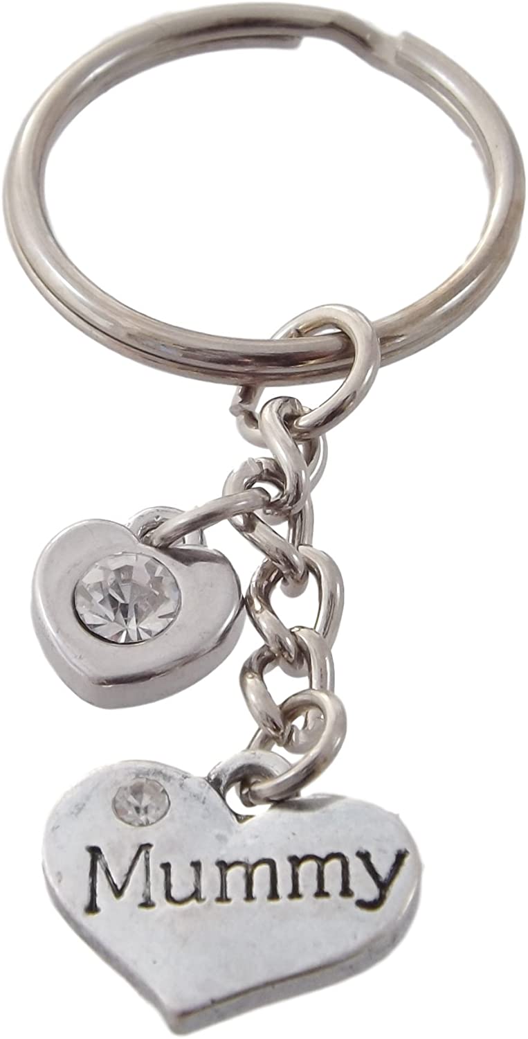 FizzyButton Gifts Mummy Heart Keyring Key Ring with Rhinestone Charms and Turquoise Gift Box, Silver