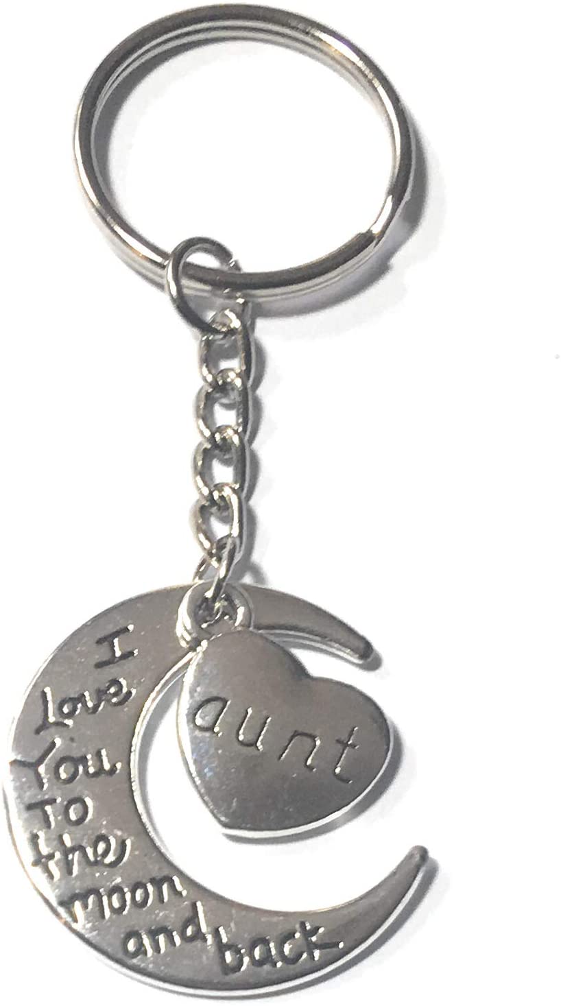 FizzyButton Gifts Keyring Aunt I love you to the moon and back silver tone charm key ring