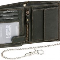 LEAS MCL Mens Wallet with Chrome Chain Biker Wallet Vertical Format Vintage-Style RFID Protection, Genuine Leather, Black - ''LEAS Chain-Series''