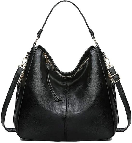 Kris Anna Womens Hobo Bucket Shoulder Bag PU Leather Black – BigaMart