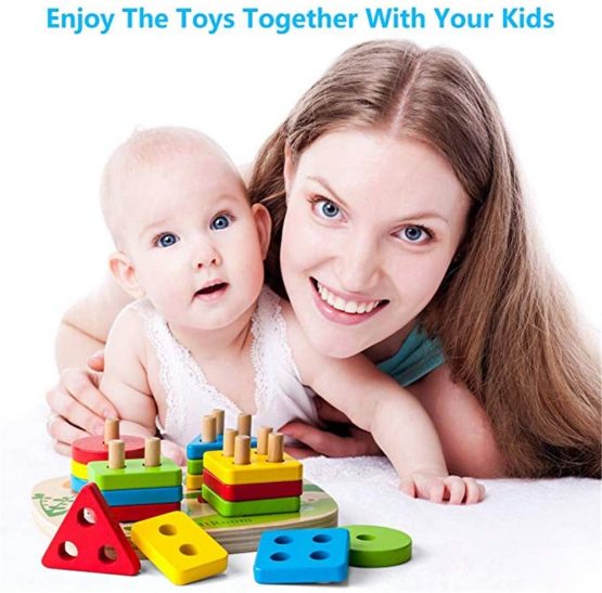 BettRoom Toddler Toys 1 2 3 Years Old Boy And Girl Solid Wooden Toys Preschooler Shape Color Judgment Help To Recognize Geometry Building Blocks Stack Classification Puzzle Children Baby - Image 4