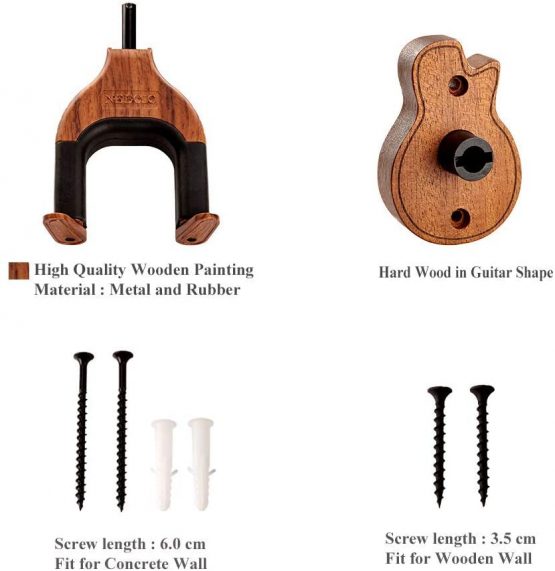 Neboic Guitar Wall Mount, Auto Lock Guitar Wall Hanger, Hard Wood Base Guitar Holder, Guitar Hook, Acoustic, Classical, Electric, Bass Guitar Stand, Guitar Accessories - Image 3