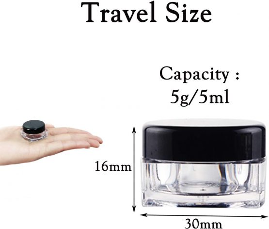 Yalbdopo 25 Pieces 5g / 5ml Empty Plastic Cosmetics Jars Travel Container Sample Pots with Black Screw Lids for Cream, Powder, Makeup Storage, Includes 3 Pack Mini Spatula - Image 2