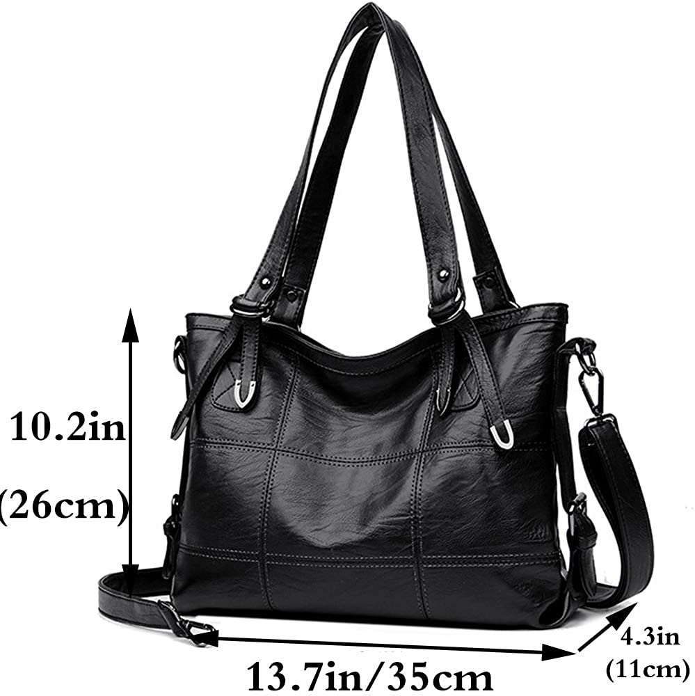 Rullar Fashion PU Leather Splice Satchels Shoulder Bag Top-Handle Bag Handbag Purses Tote for Women Ladies Black - Image 2