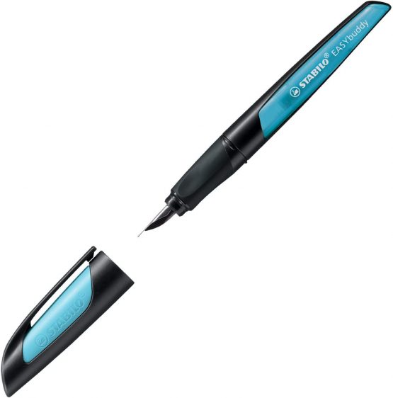 Ergonomic School Fountain Pen - STABILO EASYbuddy A Nib Black/Sky Blue - Image 3