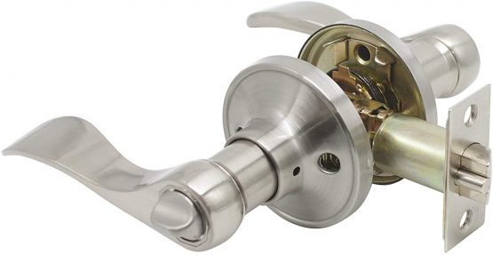 Probrico Stainless Steel Pair Lever Entrance Locker, Satin Nickel Security Door Lock with Key Safe Lockset Exterior Door Handle Knob Wave Style - Image 4