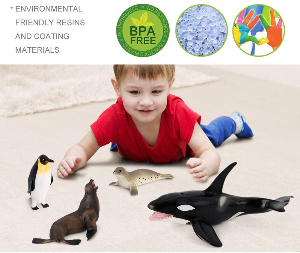 Volnau Sea Creature Toys 8PCS Antarctica Ocean Animal Figurines for Toddlers Kids Sea Life Toy Pack Preschool and Bath Plastic Fish Toy Penguin Killer Whale Decorations Figures Set - Image 2