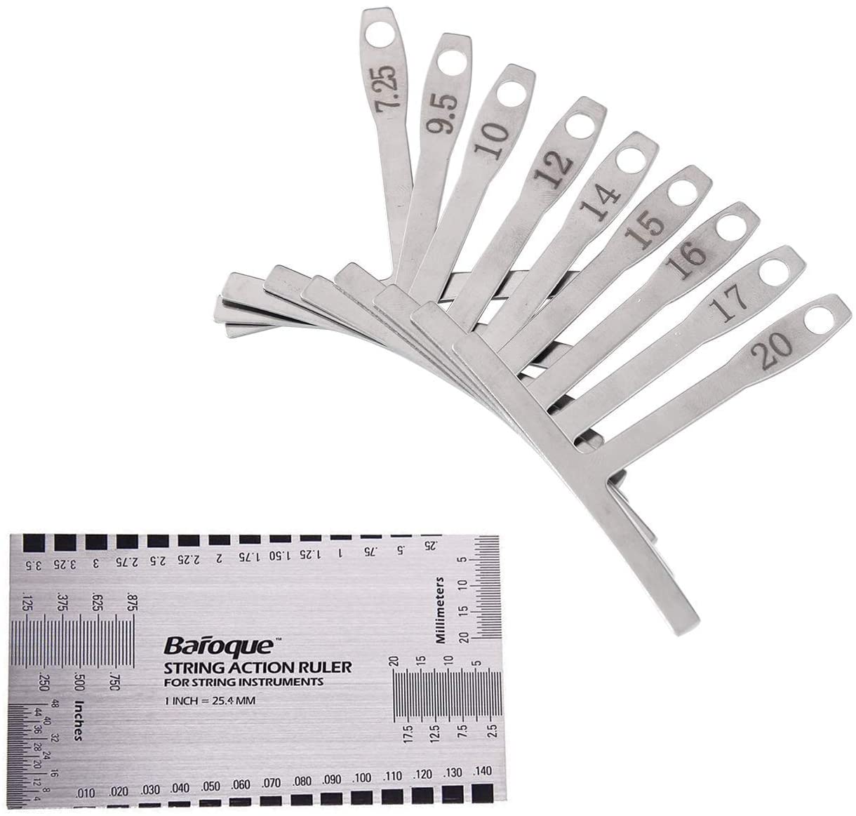 Guitar Measure Tools Set Includes 9 Understring Radius Gauge Set and One String Action Ruler Gauge Luthier Tool for Guitar and Bass Setup Luthier Tools for Bridge Saddle Adjustments