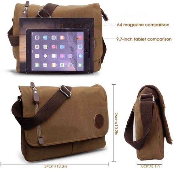 CHEREEKI Messenger Bag, Men's Canvas Shoulder Bag Satchel Bag with Multiple Pockets for Work, School, Traveling and Daily Use (Fits 13.3 inch Laptop) - Image 3