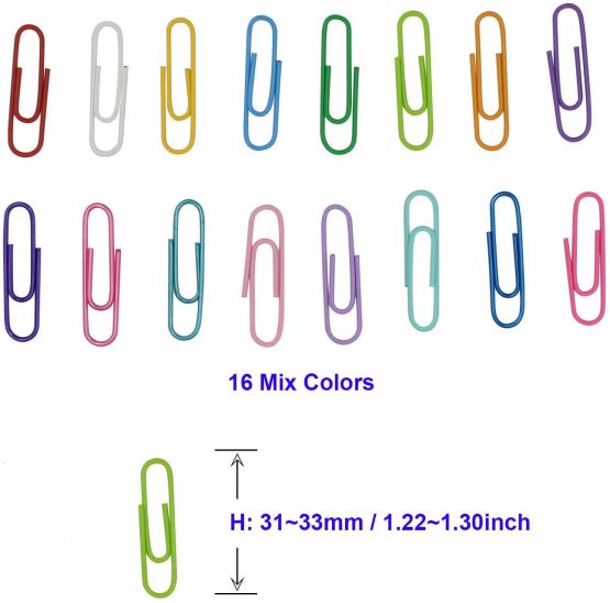 OKVGO 200pcs Coloured Paper Clips with Plastic Box Plastic Coated Metal Paper Clamps for Office Stationery 33mm 16 Colors - Image 4