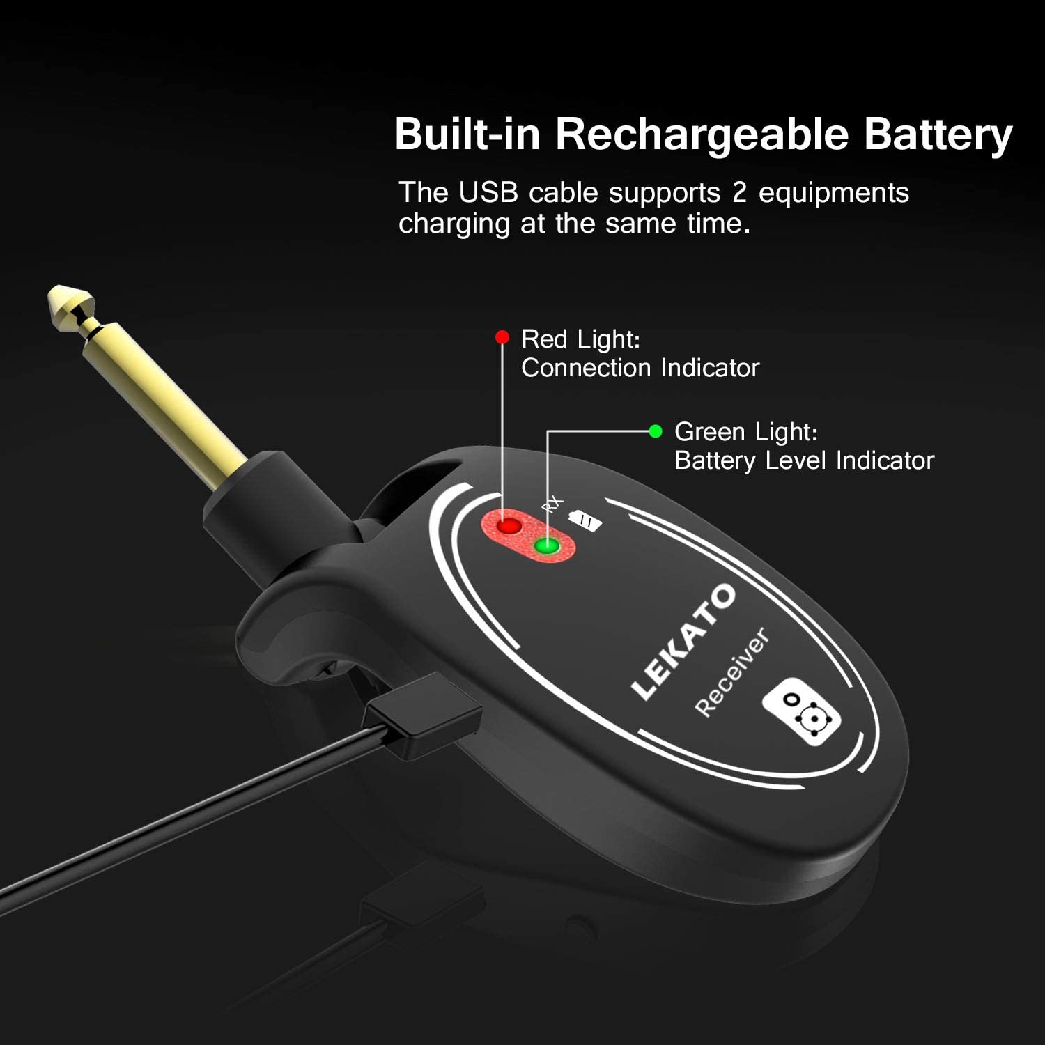 LEKATO Wireless Guitar System Rechargeable Transmitter & Receiver Digital System Cordless Guitar Cable Bass Jack Lead L6 - Image 3