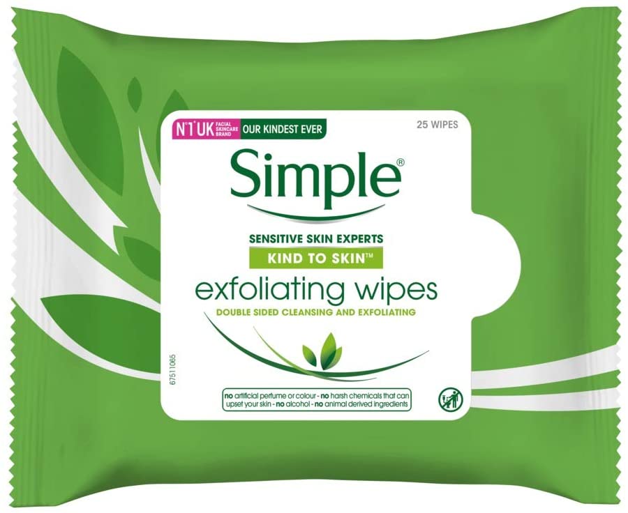 Simple Kind to Skin Exfoliating Facial Wipes 25 Pieces Pack of 6, 25 count (Pack of 6)