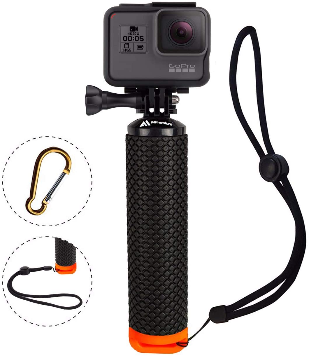 Waterproof Floating Hand Grip Compatible with GoPro Hero 13 12 11 10 9 8 7 6 5 4 3+ 2 1 Session Black Silver Handler & Handle Mount Accessories Kit for Water Sport and Action Cameras (Orange)