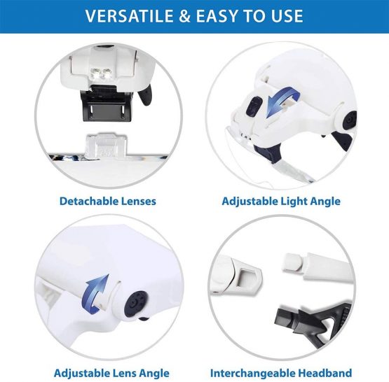 ANDSTON Head Mount Magnifying Glass with 2 Led Professional Jewelers Loupe Light Bracket and Headband are Interchangeable 1.0X,1.5X,2.0X,2.5X,3.5X - Image 3
