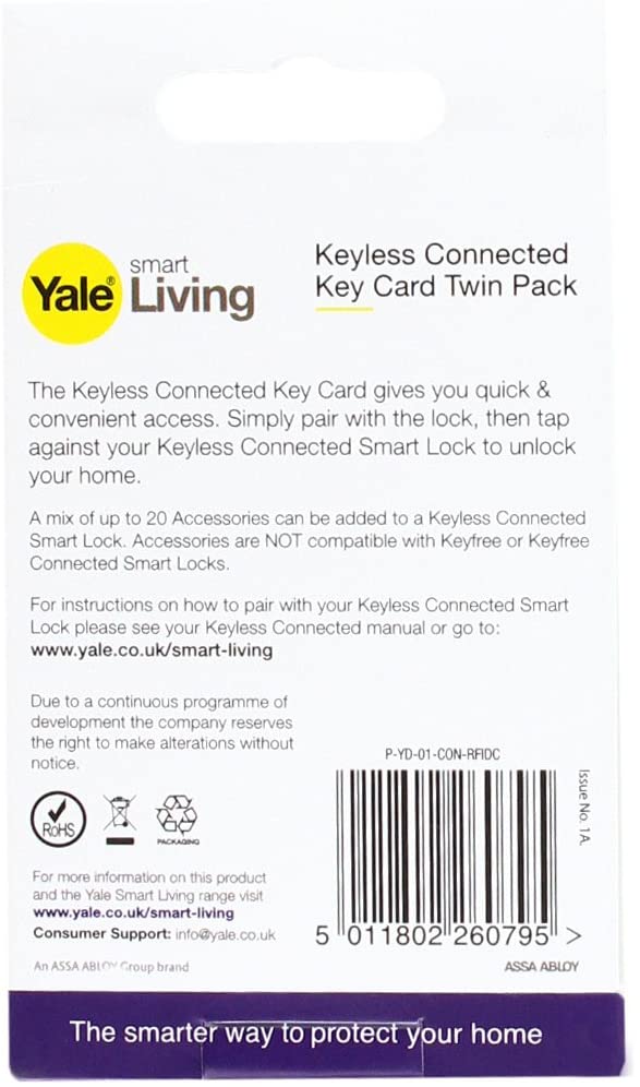 Yale P-YD-01-CON-RFIDC Smart Door Lock Key Cards, White, Pack of 2 - Image 2